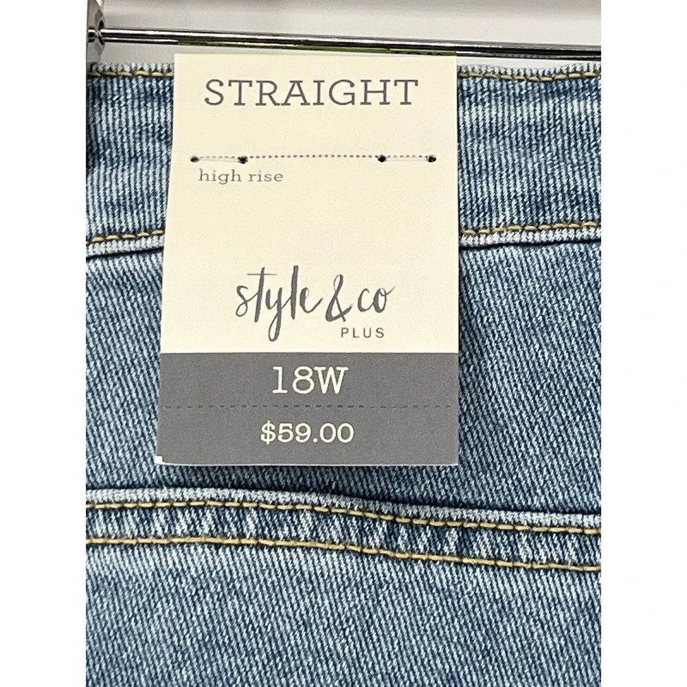 Style & Co Jeans Womens Plus Size 18W Blue High‎ Rise Straight Distressed Denim